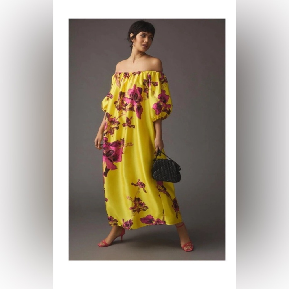 Anthropologie ATSU off the shoulder yellow floral dress size xl